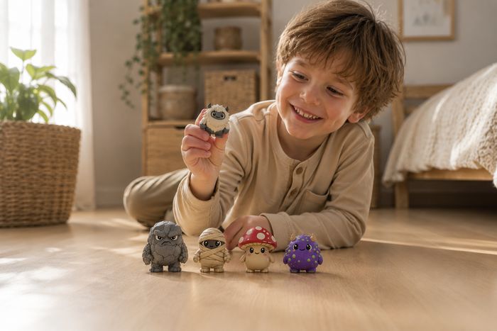 Kind spielt mit Monstos Figuren